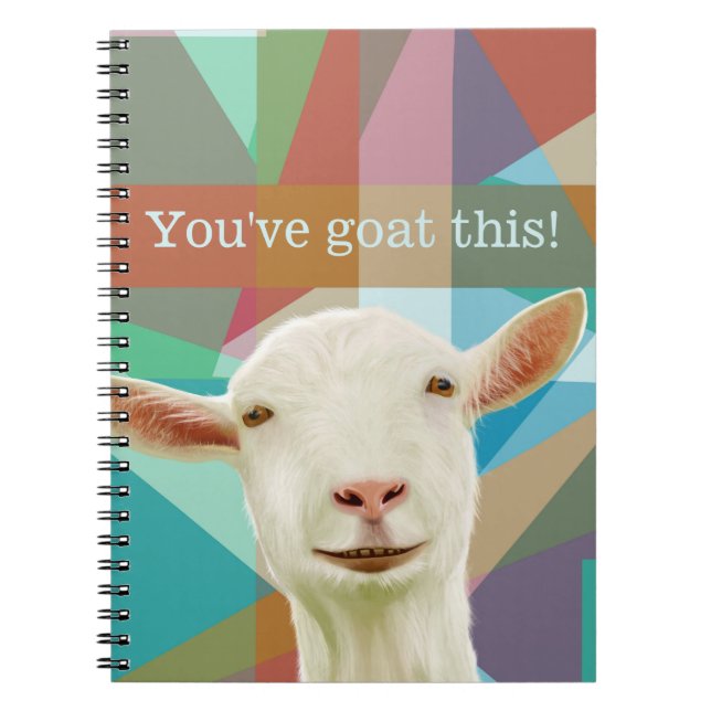 Friendly White Goat Colorful Geometric Background Notebook (Front)