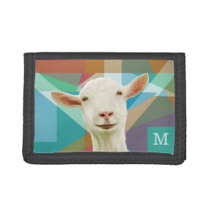 Friendly White Goat Colorful Geometric Background Tri-fold Wallet