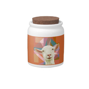 Friendly White Goat Colorful Geometric Orange Candy Jar