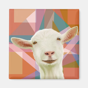 Friendly White Goat Colorful Geometric Orange Magnet