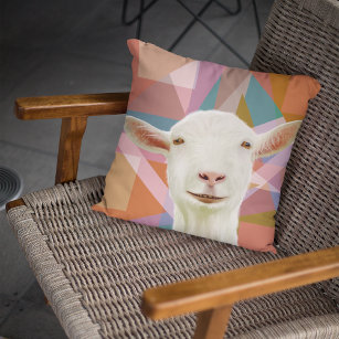 Friendly White Goat Colorful Geometric Orange Throw Pillow