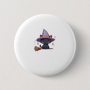 Friendly Witch Hat Cat  Cute Pastel Kawaii Hallowe Button