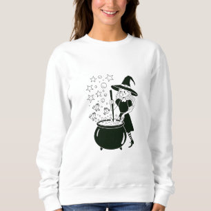 Friendly Witch Stirring Magic Cauldron Sweatshirt
