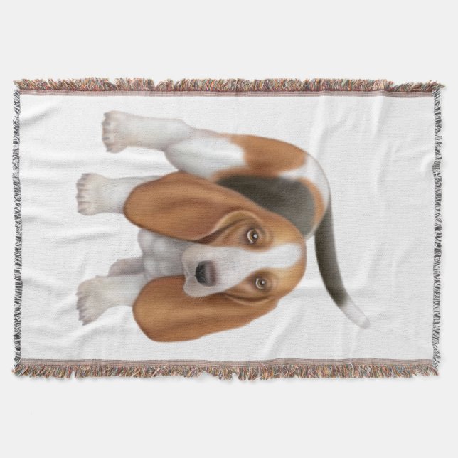 Friendly Young Basset Hound Dog Throw Blanket (Front)