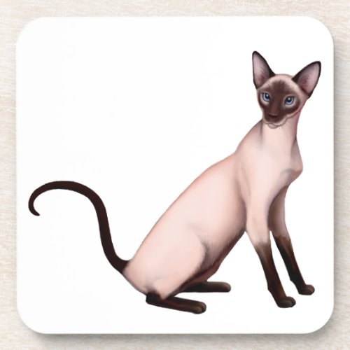 Friendly Young Siamese Cat Cork Coaster