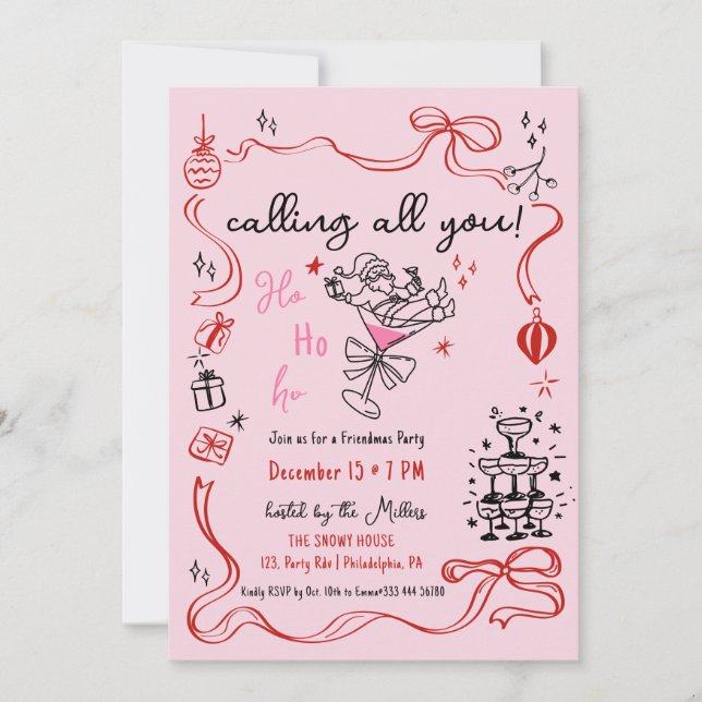 Friendmas Christmas cocktail Holiday party Announcement (Front)