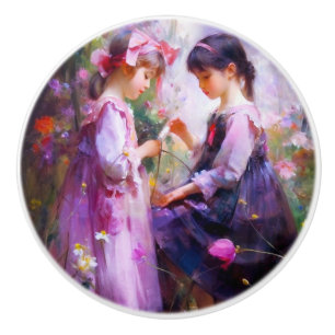 Friends and Flowers 2 Ceramic Knob