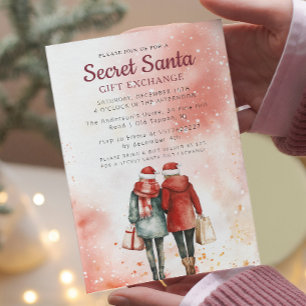Friends and Gift Bags Secret Santa Pink Party Invitation