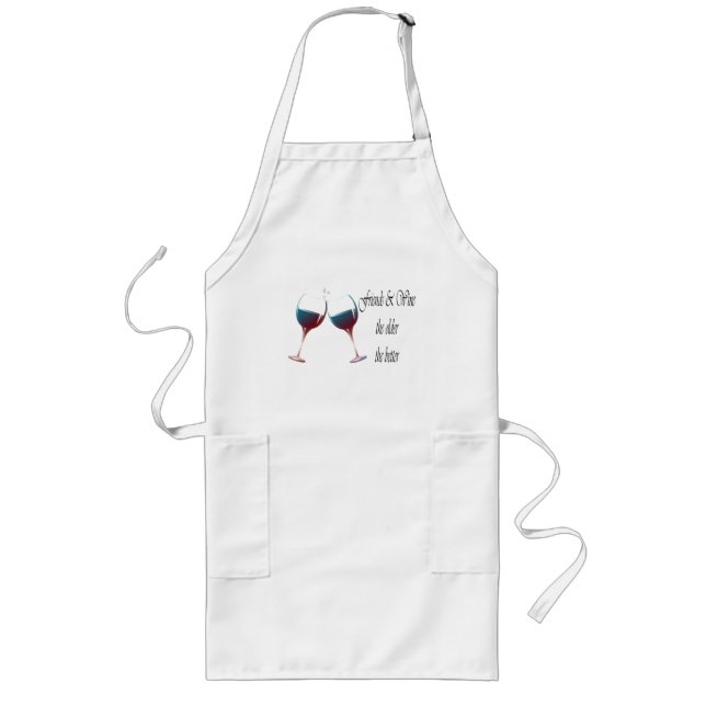 Friends and Wine the older the better, art gifts Long Apron (Front)
