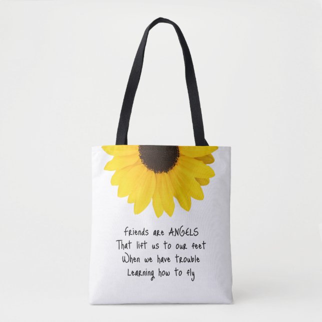 Friends Are Angels Quote Initials Sunflower  Tote Bag (Front)