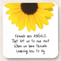 Friends are Angels Quote Sunflower Beverage Coaste