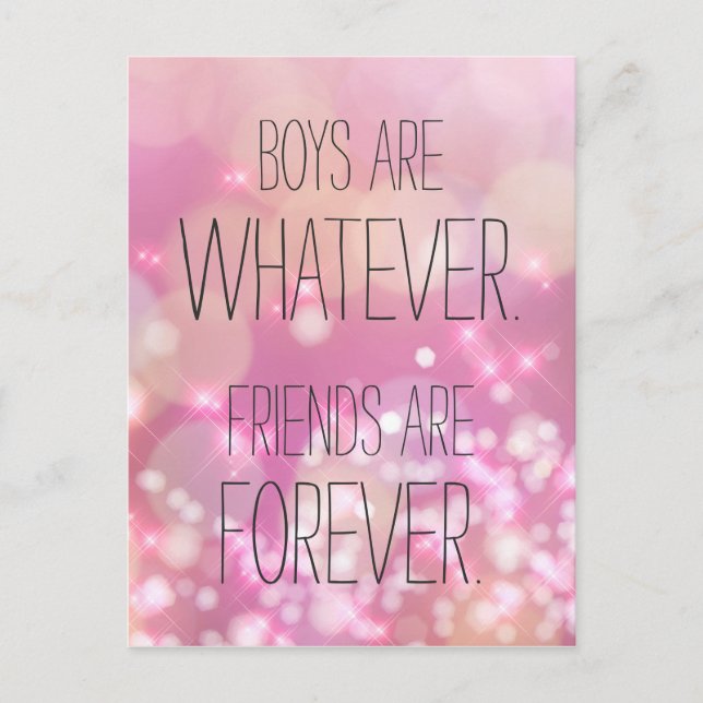 Friends are Forever Pink Sparkles Friendship Quote Postcard (Front)