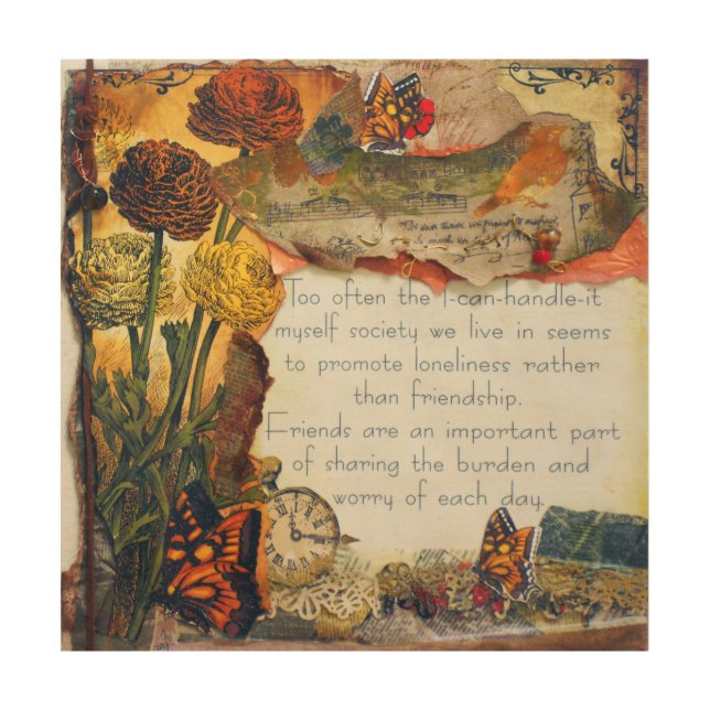 Friends Are Important Mixed Media Collage Wood Wall Art (Front)