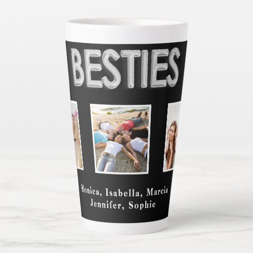 Friends besties black silver photo names latte mug