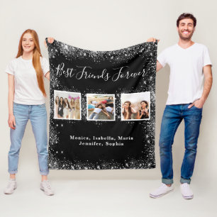 Friends BFF black silver glitter photo names Fleece Blanket