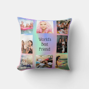 Friends BFF photo collage purple pink mint Throw Pillow
