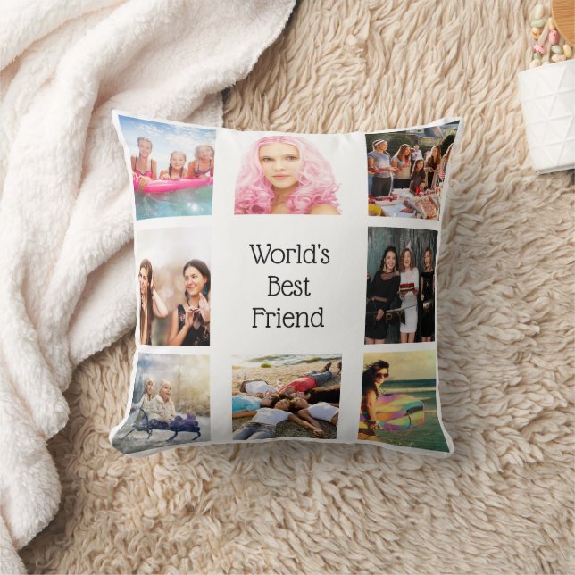 Friends BFF photo collage white Throw Pillow (Blanket)