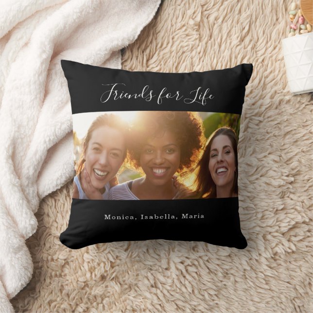 Friends BFF photo names black Throw Pillow (Blanket)