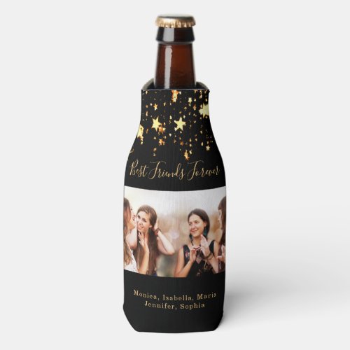 Friends BFF photo party black gold Bottle Cooler