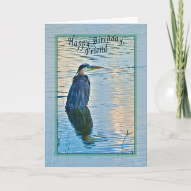 Friend's Birthday Card with Great Blue Heron (Front)