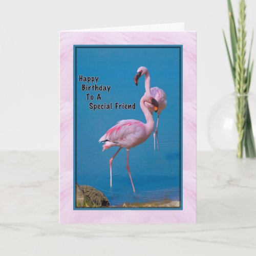 Friends Birthday Card with Pink Flamingo