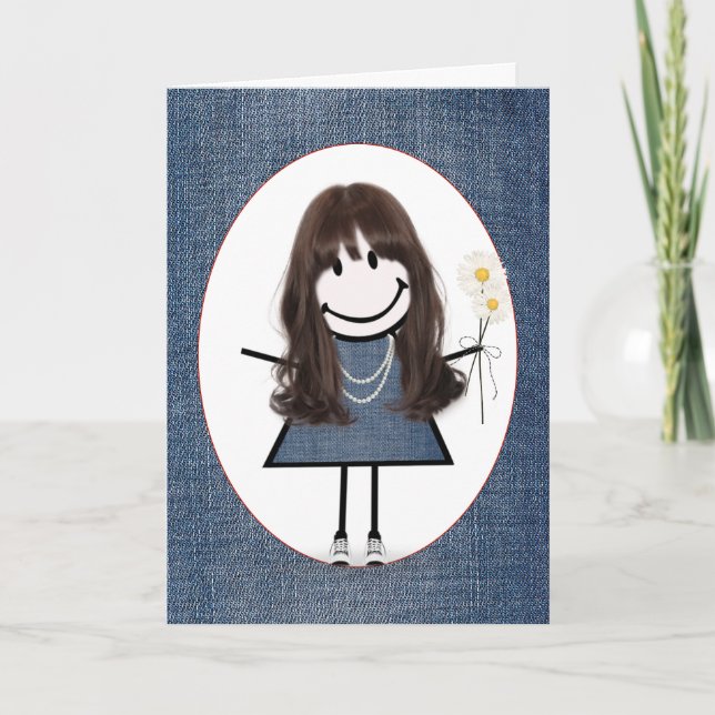 Friend's Birthday Stick Figure Girl  Card (Front)