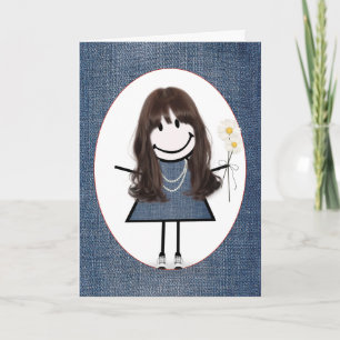 Friend's Birthday Stick Figure Girl Card