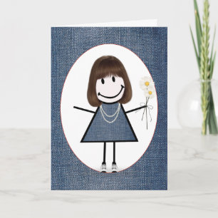 Friend's Birthday Stick Figure Girl Card