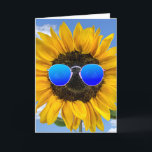 Friend's Birthday Sunflower Wearing Sunglasses   Card<br><div class="desc">A bright yellow sunflower wearing retro sunglasses with blue lenses against a summer sky background.
The inside text can be changed.</div>