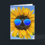 Friend's Birthday Sunflower Wearing Sunglasses   Card<br><div class="desc">A bright yellow sunflower wearing retro sunglasses with blue lenses against a summer sky background.
The inside text can be changed.</div>