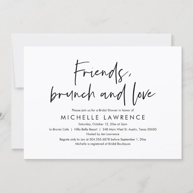 Friends, Brunch and Love, Casual Bridal Shower Invitation (Front)