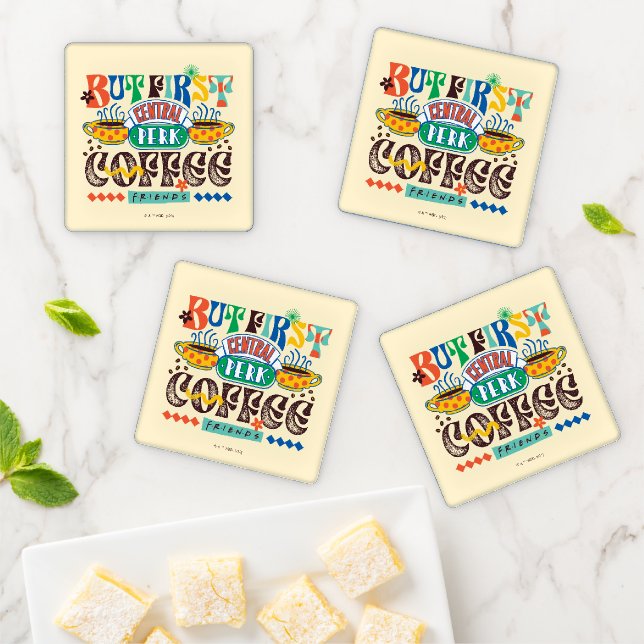 FRIENDS™ | But First Coffee Vibrant Graphic Coaster Set (In Situ)