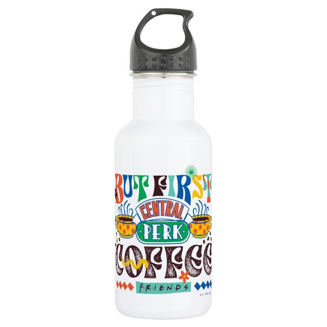 FRIENDS™ | But First Coffee Vibrant Graphic Stainless Steel Water Bottle (Front)