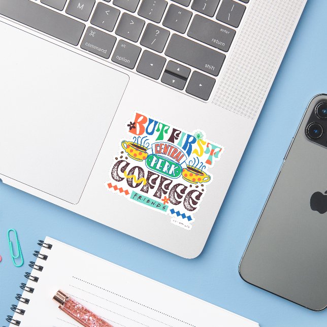 FRIENDS™ | But First Coffee Vibrant Graphic Sticker (Laptop w/ iPhone)
