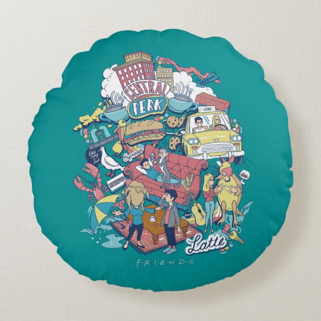 FRIENDS™ | Cartoon Collage Round Pillow (Front)