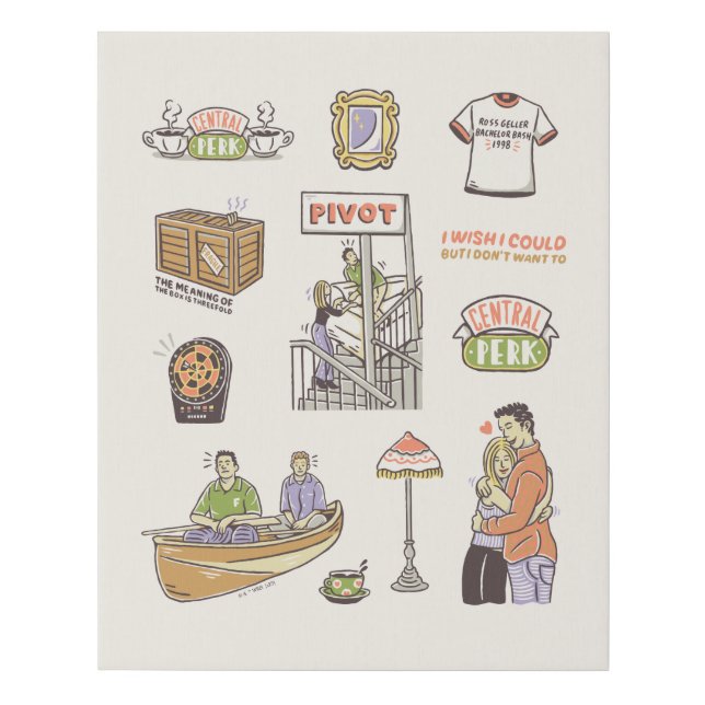 FRIENDS™ | Cartoon Icons Faux Canvas Print (Front)