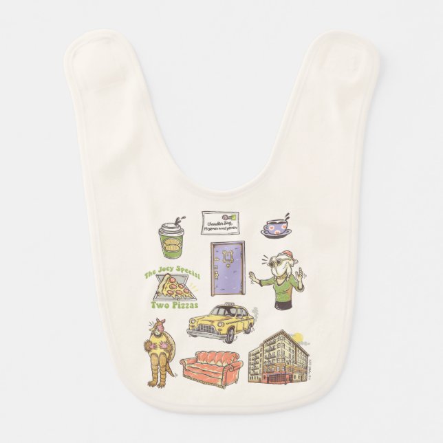 FRIENDS™ | Cartoon Icons Graphic Baby Bib (Front)