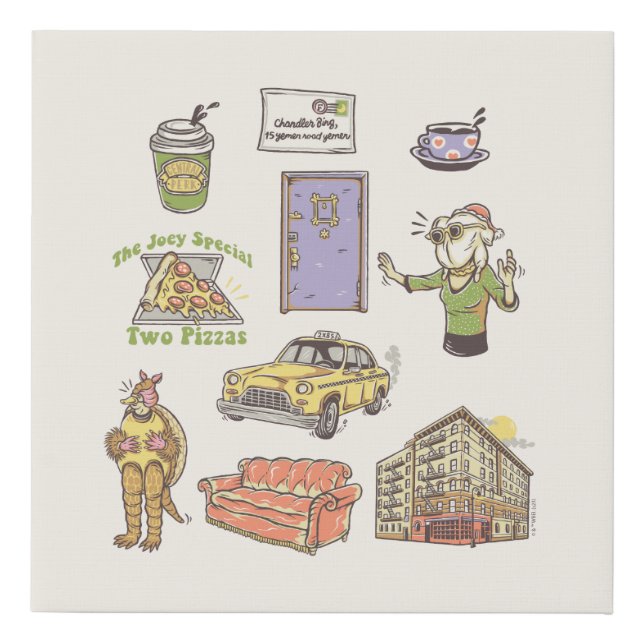 FRIENDS™ | Cartoon Icons Graphic Faux Canvas Print (Front)