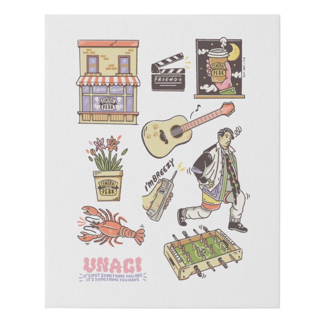 FRIENDS™ | Cartoon Icons Graphic Faux Canvas Print (Front)