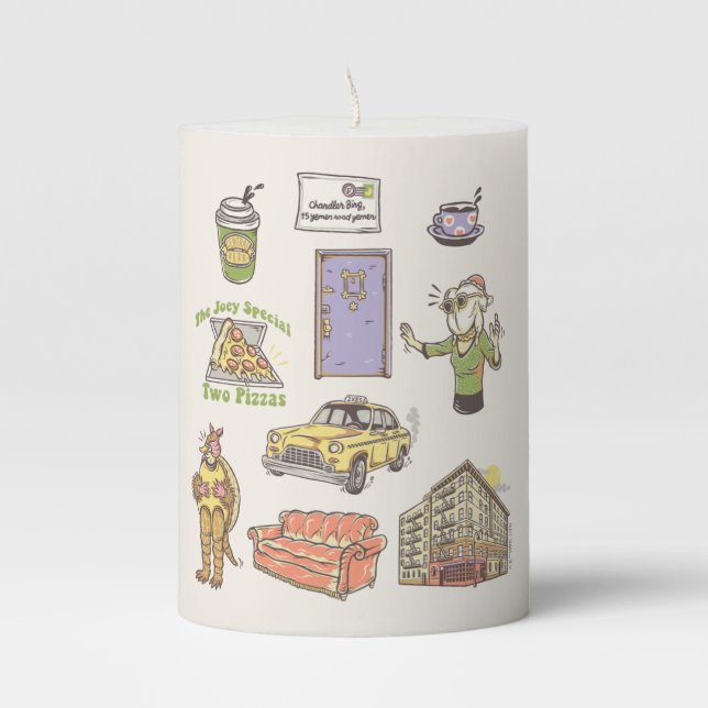 FRIENDS™ | Cartoon Icons Graphic Pillar Candle (Front)