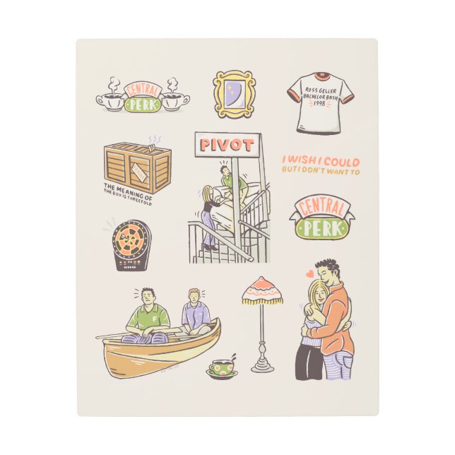 FRIENDS™ | Cartoon Icons Metal Print (Front)