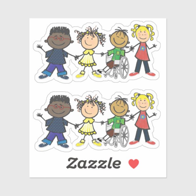 Friends- Cartoon Style Kids Holding Hands Sticker (Sheet)
