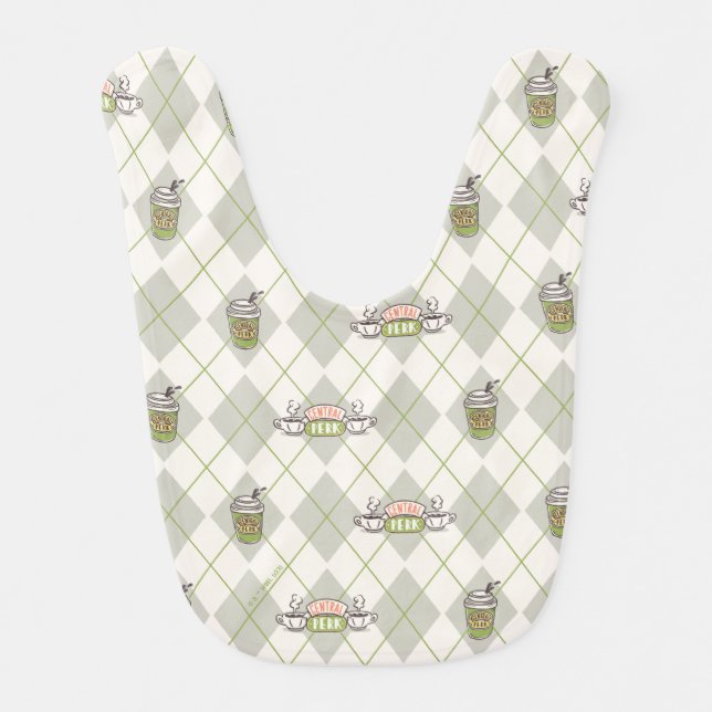 FRIENDS™  | Central Perk Argyle Pattern Baby Bib (Front)