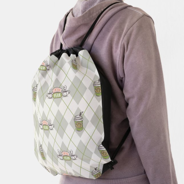 FRIENDS™  | Central Perk Argyle Pattern Drawstring Bag (Insitu)