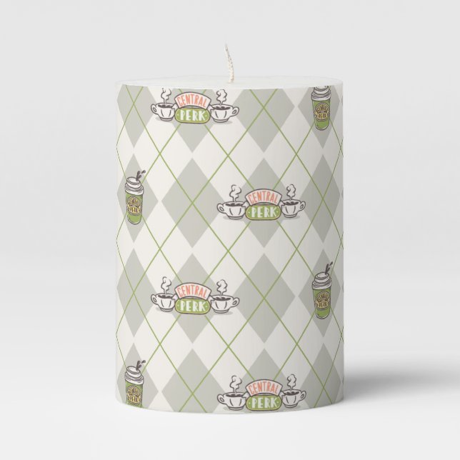 FRIENDS™  | Central Perk Argyle Pattern Pillar Candle (Front)