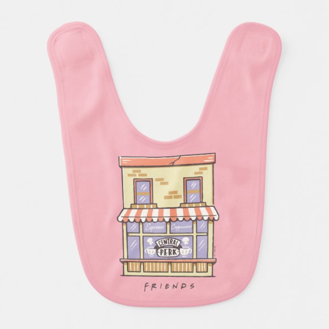 FRIENDS™ | Central Perk Cartoon Coffee Shop Baby Bib (Front)
