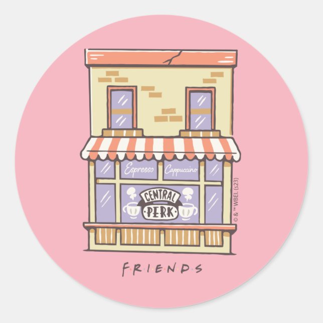 FRIENDS™ | Central Perk Cartoon Coffee Shop Classic Round Sticker (Front)