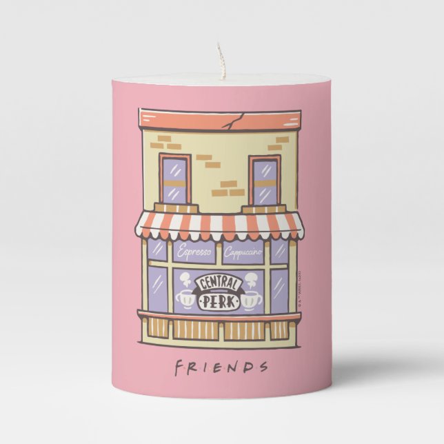 FRIENDS™ | Central Perk Cartoon Coffee Shop Pillar Candle (Front)