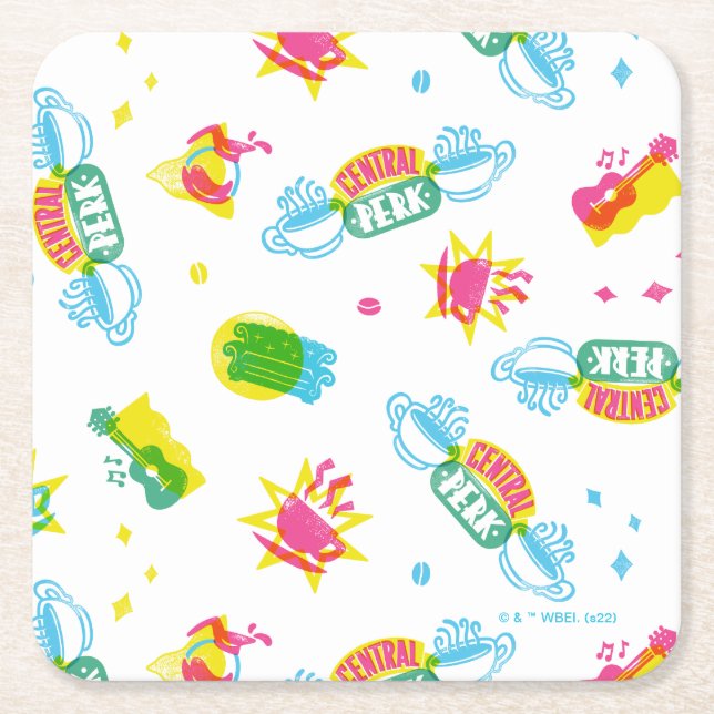 FRIENDS™ | Central Perk Neon Pattern Square Paper Coaster (Front)