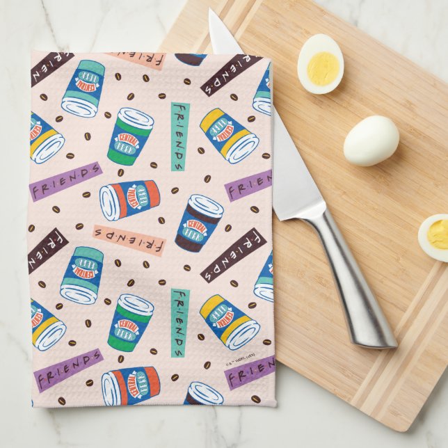 FRIENDS™ | Central Perk Vibrant Coffee Pattern Kitchen Towel (Quarter Fold)